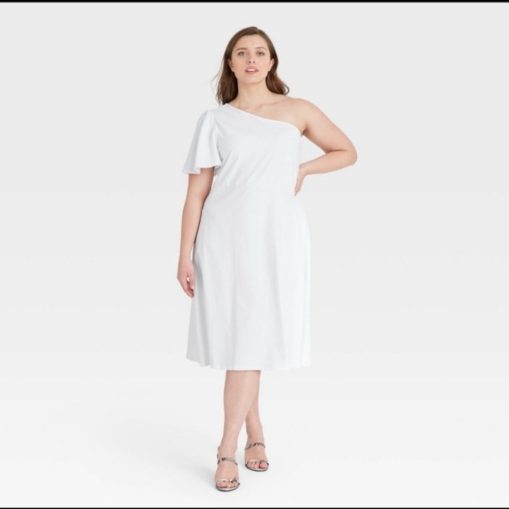 One shoulder short sleeve dress